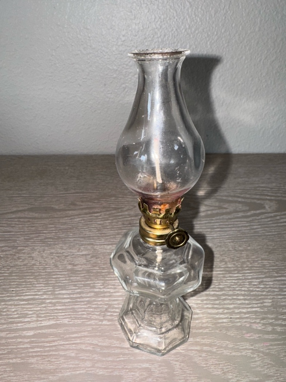 Mini Vintage Glass Oil Lamp - Antique-Style Home Decor 6.75” w/wick